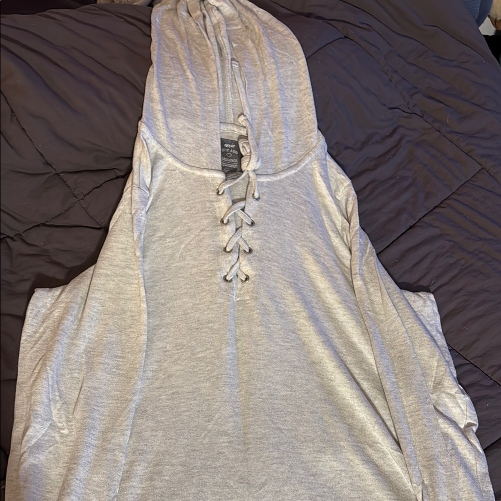 Aerie Gray Lace-Up Hoodie